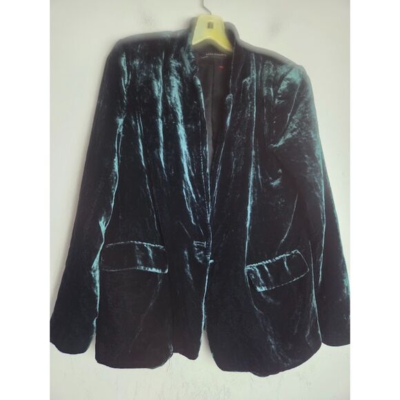 Zara Women Dark Green Velvet Lined 1 Button Single Breasted Blazer size Large - Picture 6 of 10